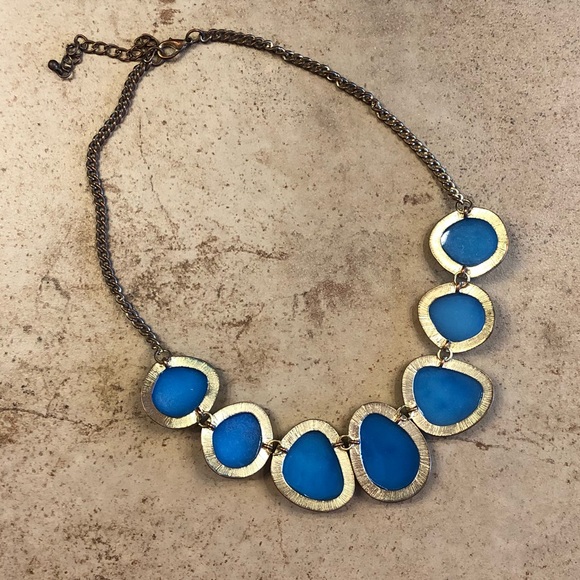 Royal Blue and Gold Rock Stone Statement Necklace - Picture 2 of 3